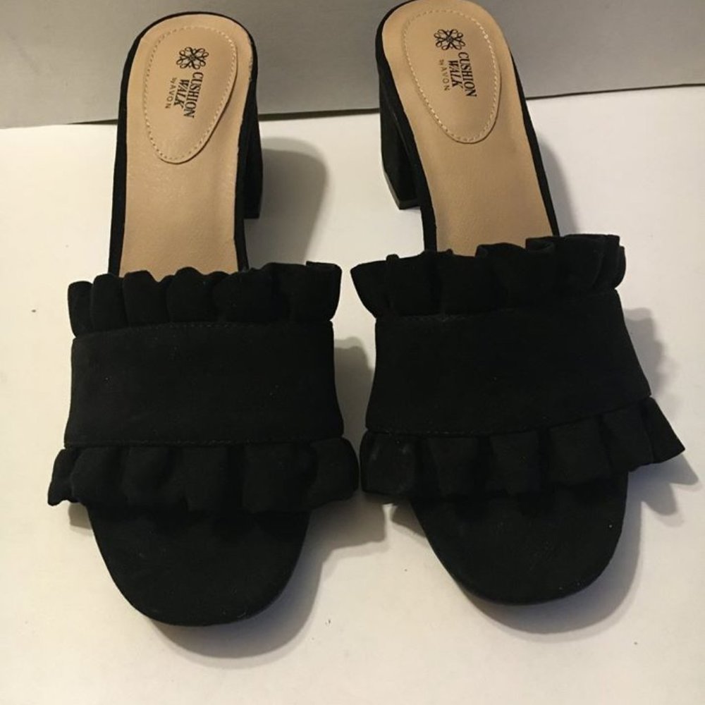 Avon Black Ruffle Sandals